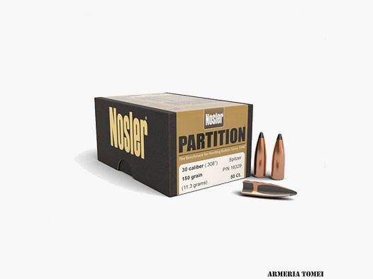GESCHOSSE – NOSLER – PARTITION 30 KAL. .308″ SPITZER 150GR VERPACKUNG 50 ST.