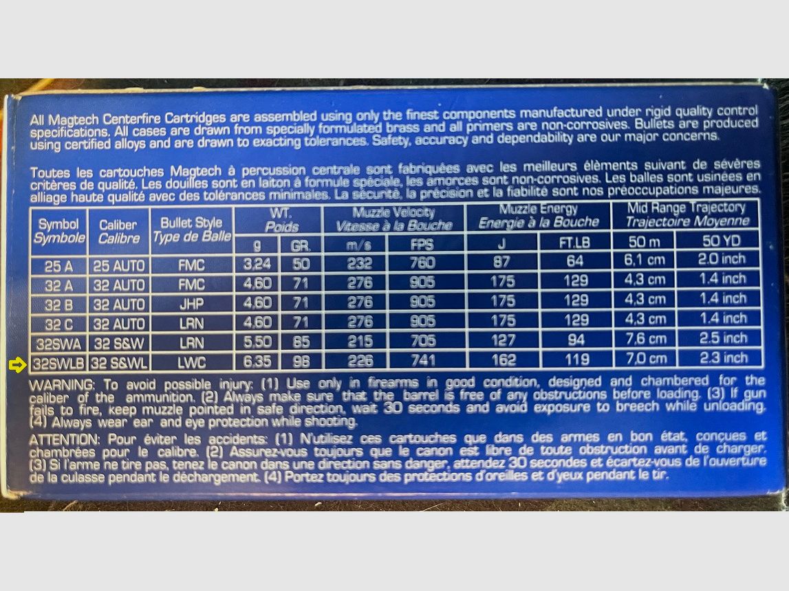 Magtech .32 S&W long 98 grs.