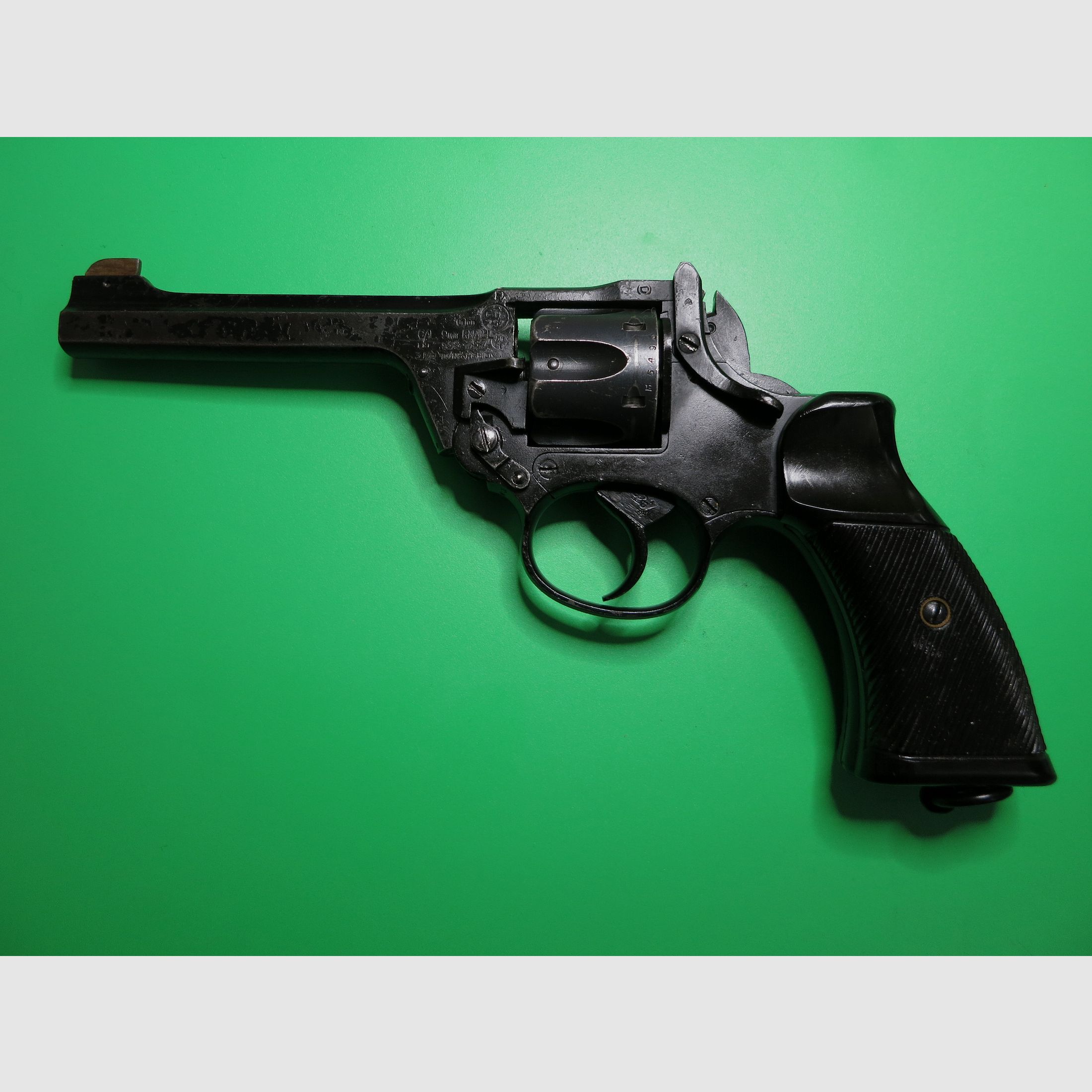 Orig. Enfield No. 2 Mark I. ORION Schreckschußrevolver 9mm R Knall, “War Finish”, absolute Rarität, PTB257, super selten!      #38