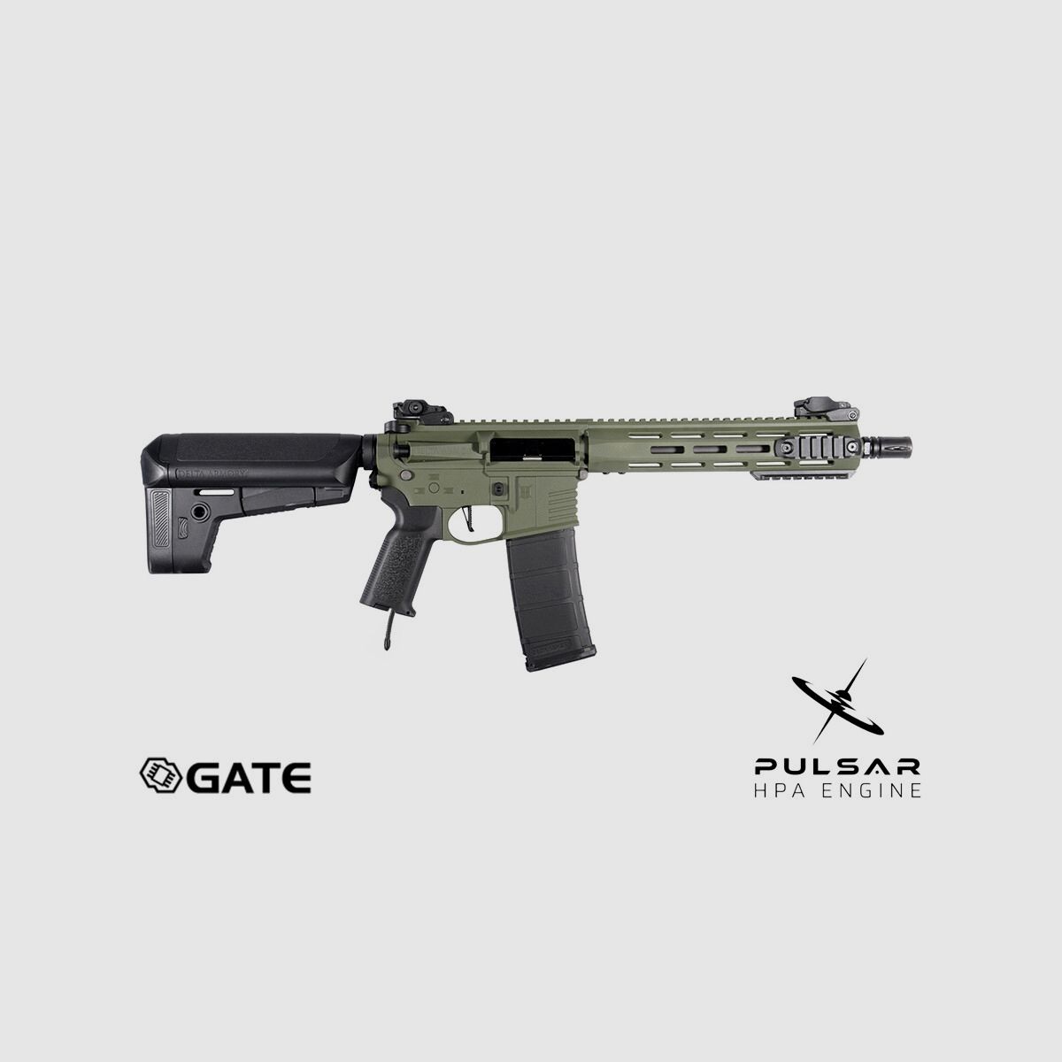 Fucile Airsoft Delta Armory M4 AR15 M-LOK 10 pollici CHARLIE GATE PULSAR HPA in oliva