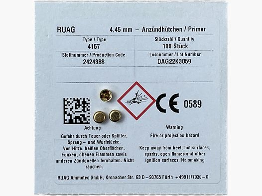 RWS amorces de percussion Small Rifle 4157 4,45mm