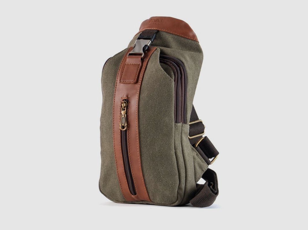 SINGLE-SHOULDER CANVAS AND ECO-LEATHER BAG, image 1 of 5