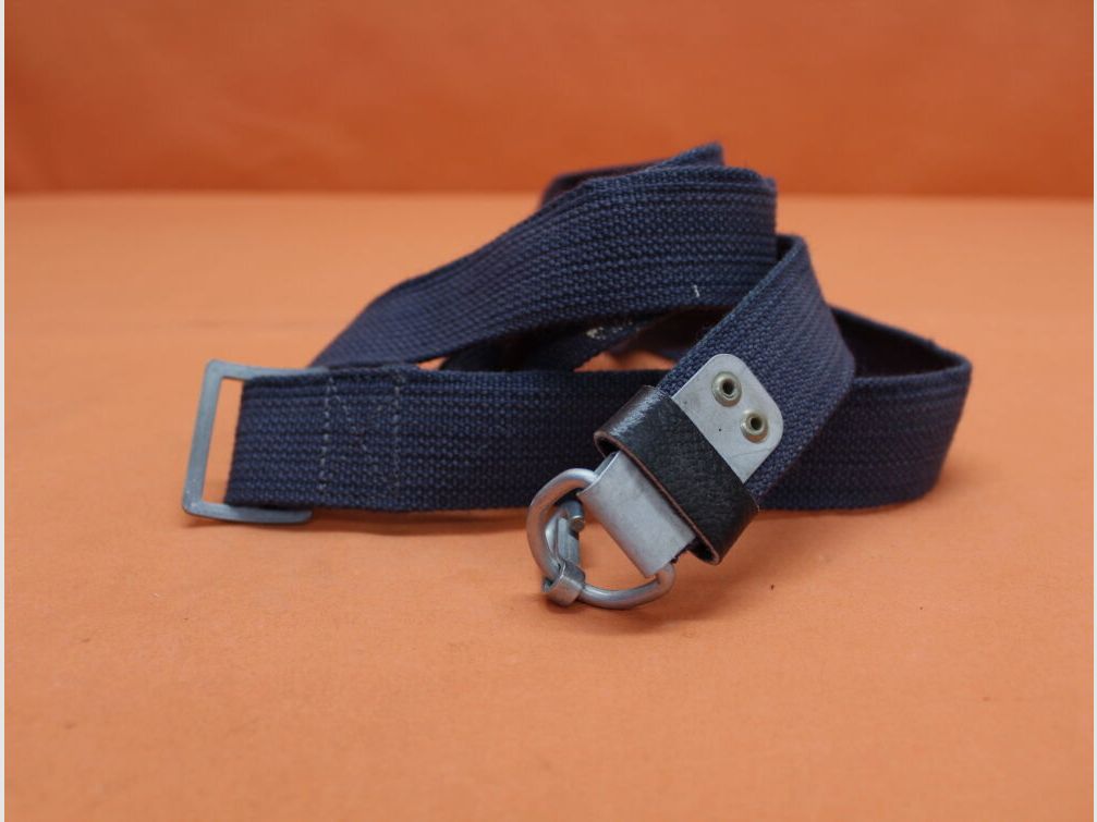 DDR NVA SURPLUS Kalashnikov AKM: Carrying strap fabric blue-gray NVA with carabiner hook (also suitable for AK74) SURPLUS