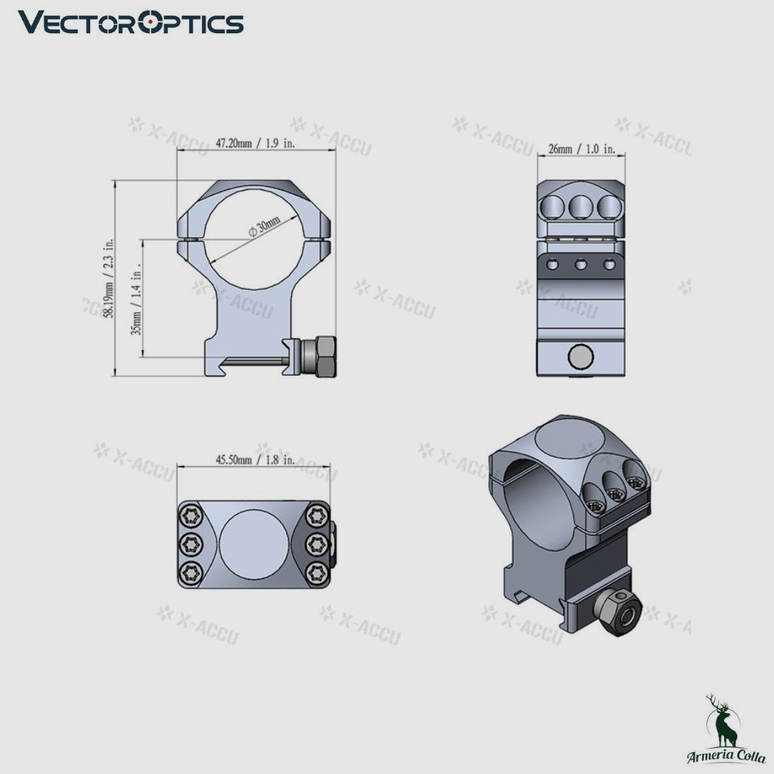 VectorOptics Anneaux Aluminium X-Accu 30mm pour Picatinny Haut art. Xasr-3003, image 5 sur 5