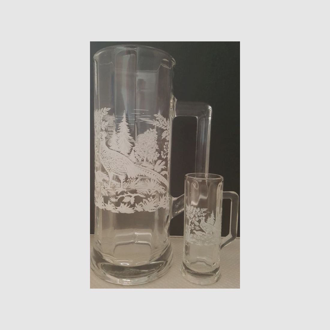 Glasseidel mit Stamper, Motiv Fasan
