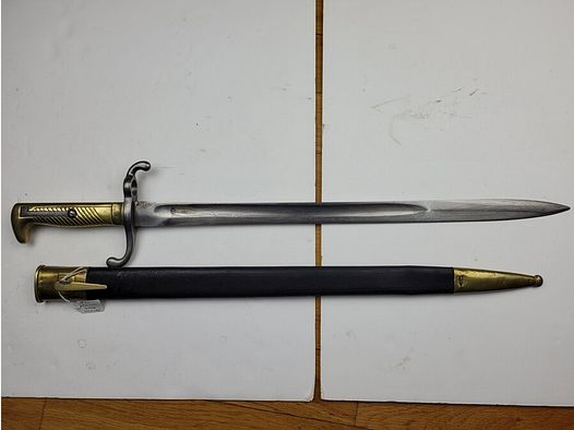Sehr schöne preußische Bajonett Modell 1871 – P.D. Lünenshloss – schöner Scheide – mit Nummer – TBE