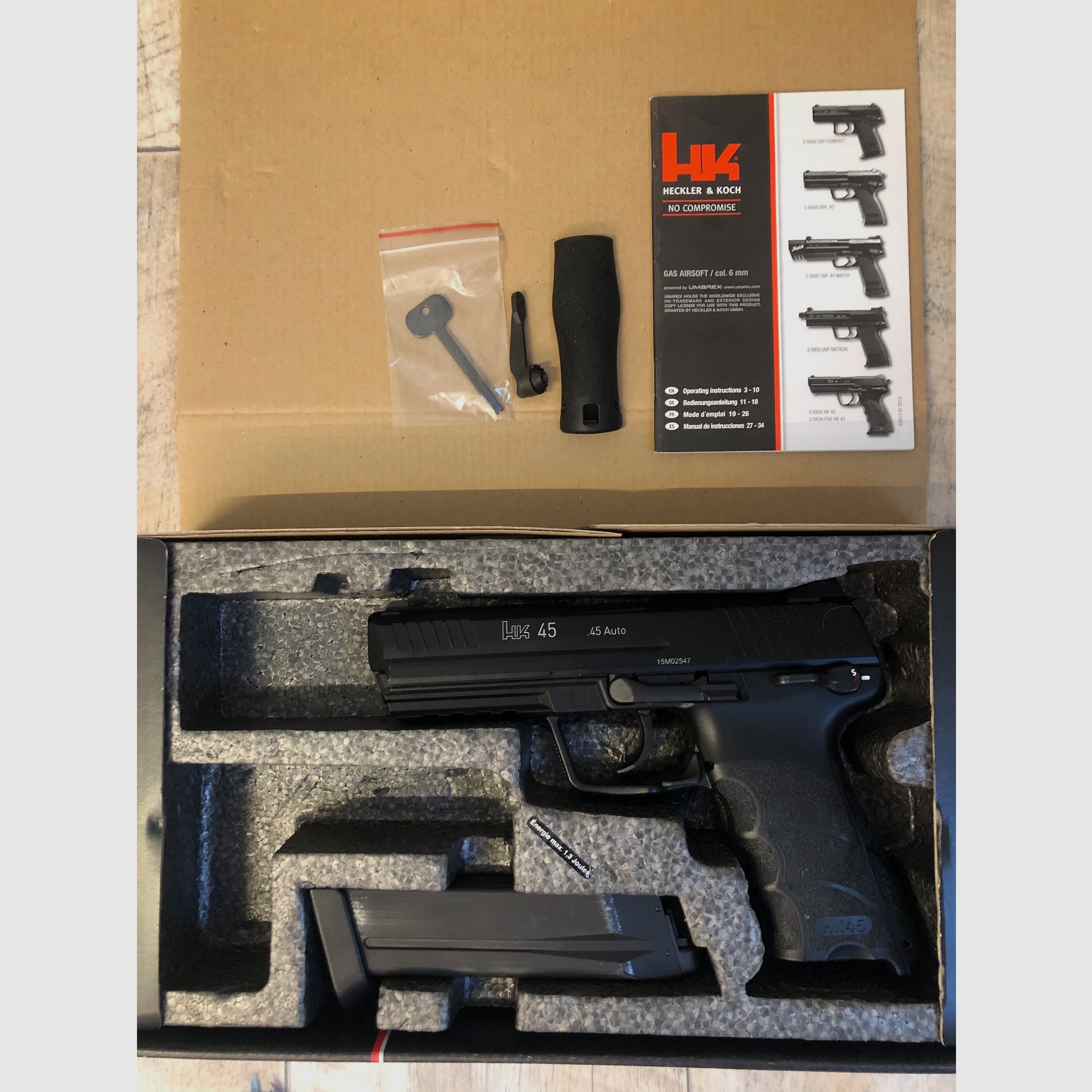 Heckler & Koch, HK 45 Auto, Schwarz, Gas Airsoft, GBB 6mm BB