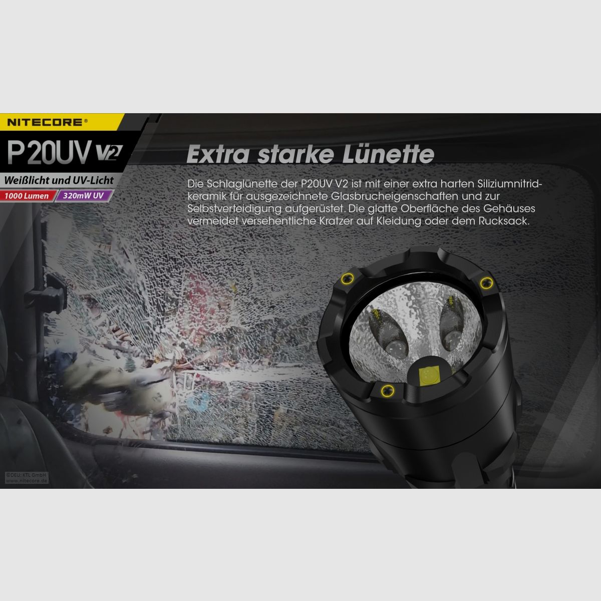 Nitecore P20UVV2 Taschenlampe P20UV V2 1000 Lumen UV Licht