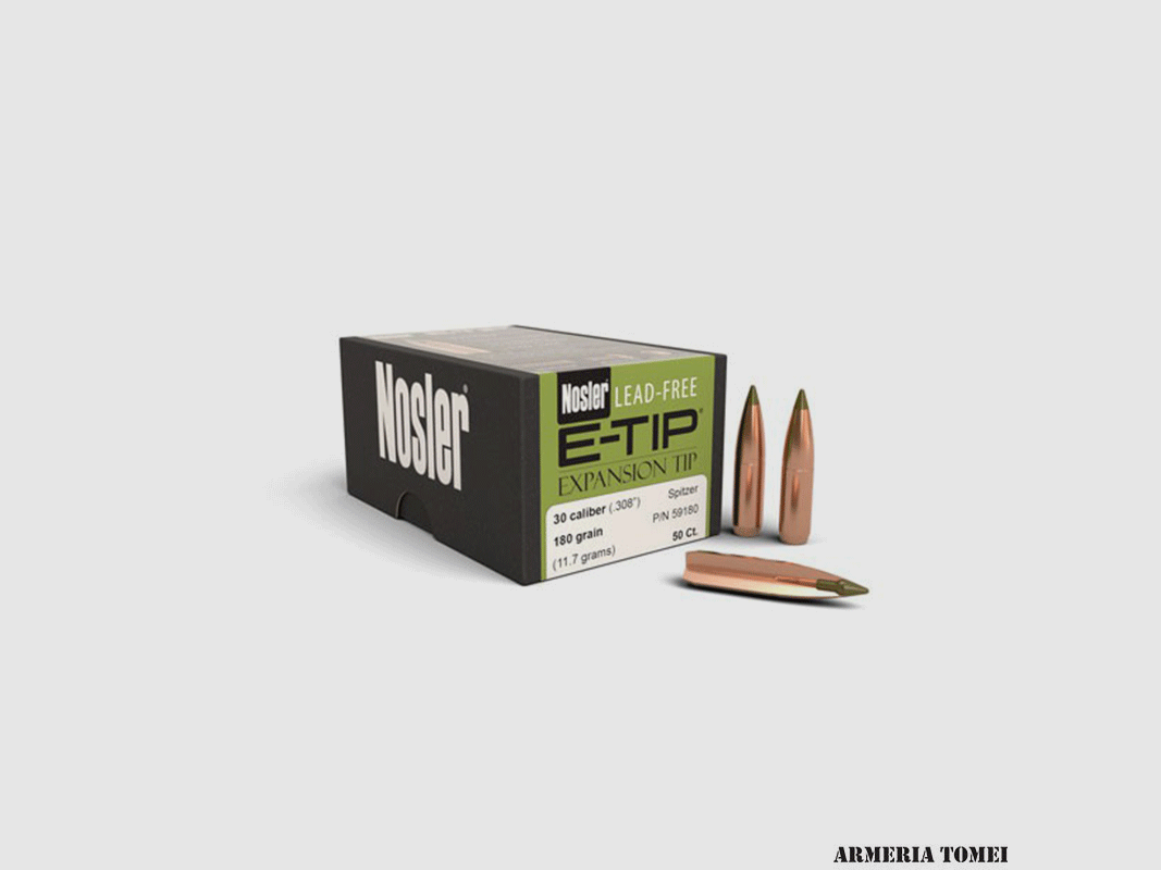 NOSLER – BULLE – EXPANSION TIP 30 caliber (.308″) Spitzer 180grain (11.7grams)