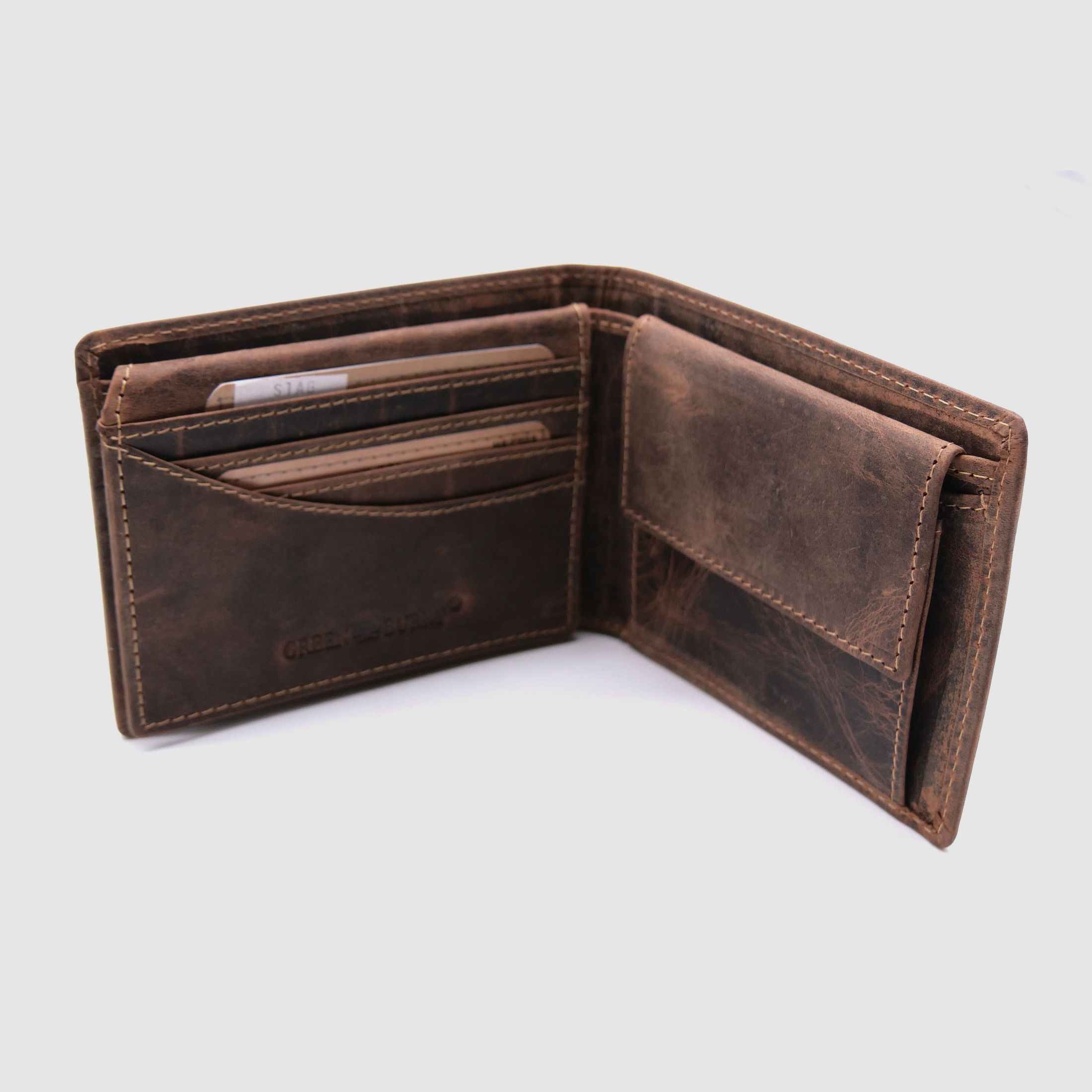 Billetera de cuero Greenburry marrón Vintage Animal Collection ciervo stag 1705-stag-25