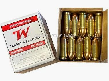 Winchester 9mm Luger Full Metal Jacket 124 grains / 8g 50 pièces lot spécial !!!