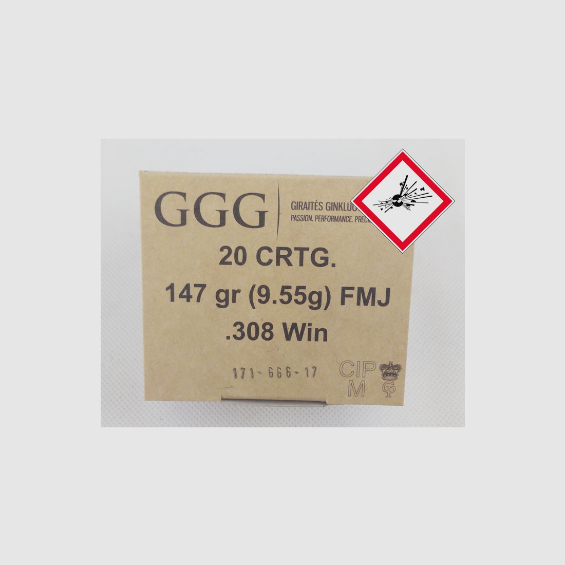 GGG Büchsenpatrone .308 Win FMJ BT 147grs.