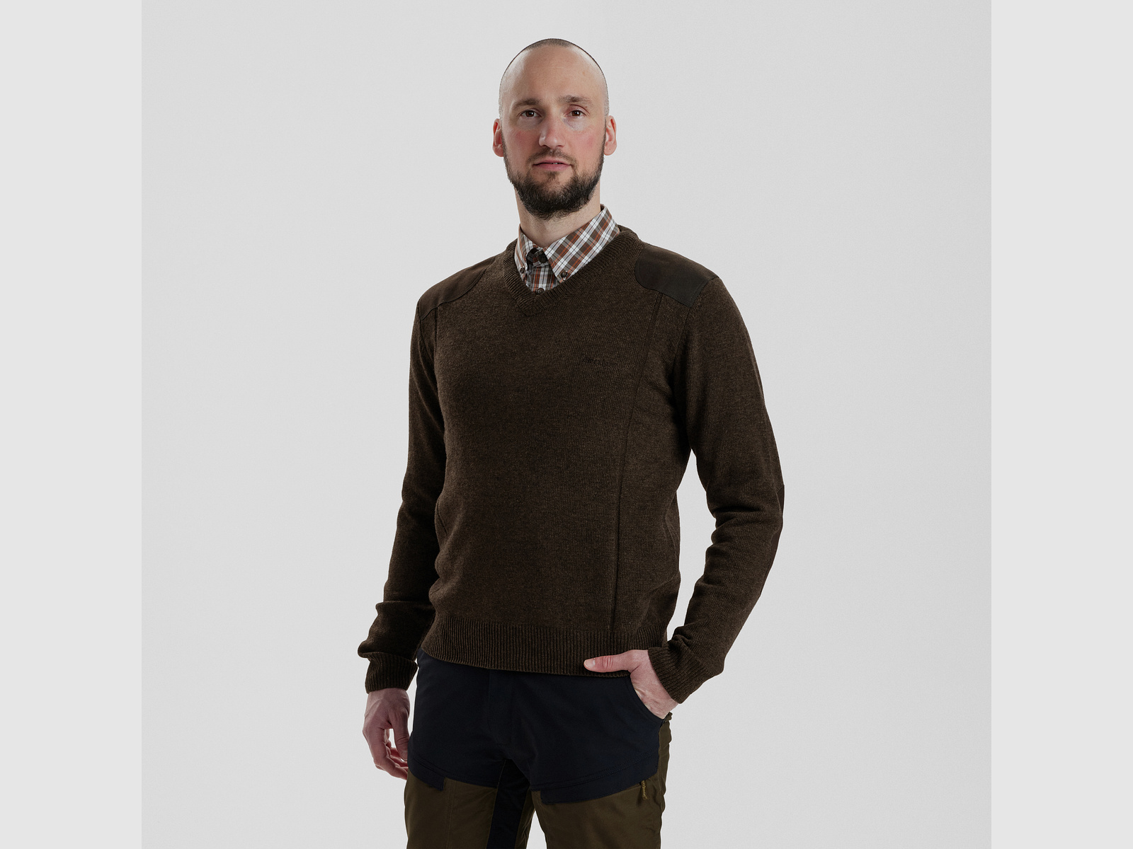 Pull Sheffield avec col en V - Dark Elm - Taille : L