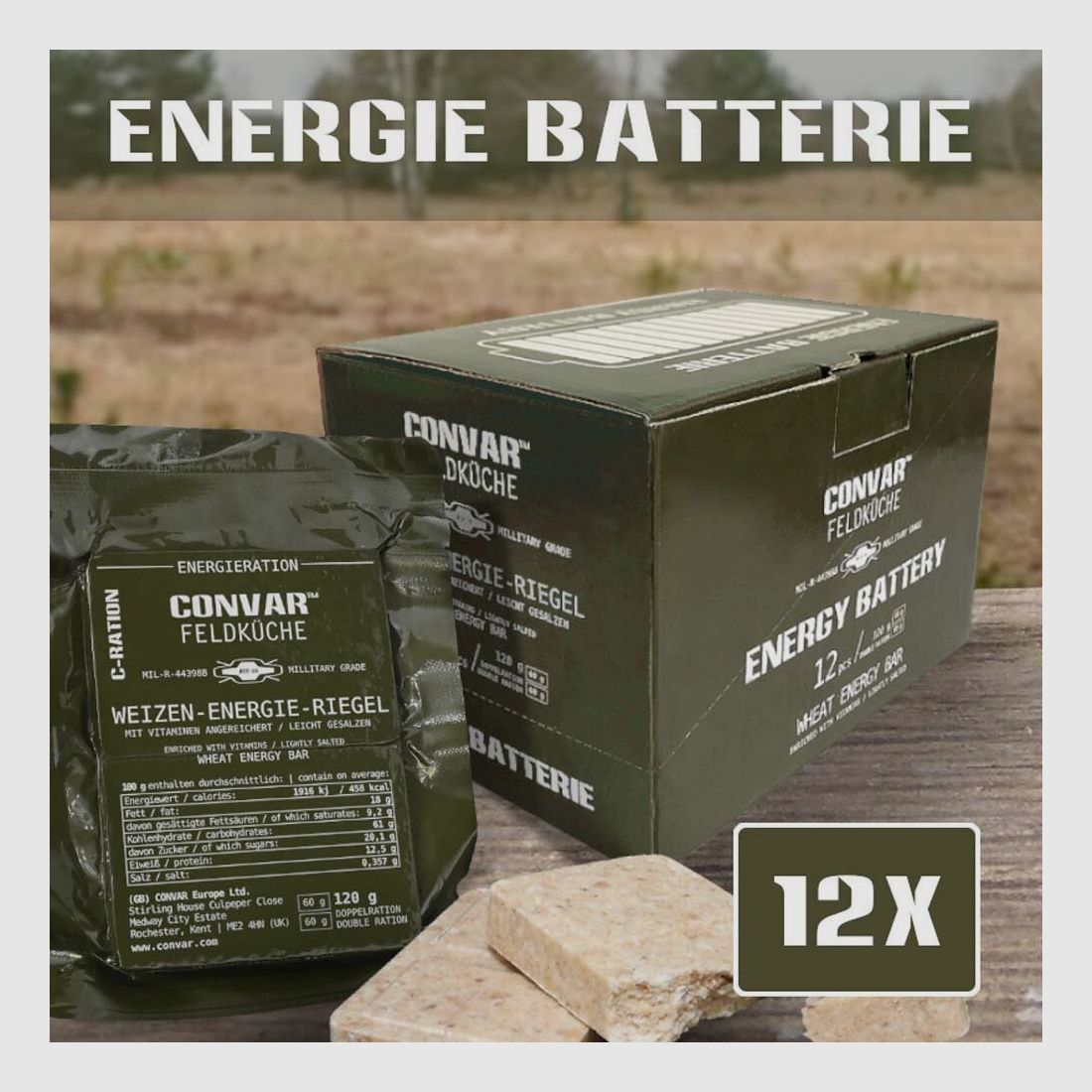 CONVAR Feldküche Weizen Energie Riegel - Military Grade Quality 12er Packung (12 Stück x 120g)