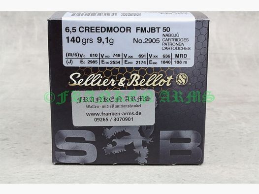 Sellier & Bellot 6,5 Creedmoor FMJ 140gr. 9,1g 50 pièces prix de gros