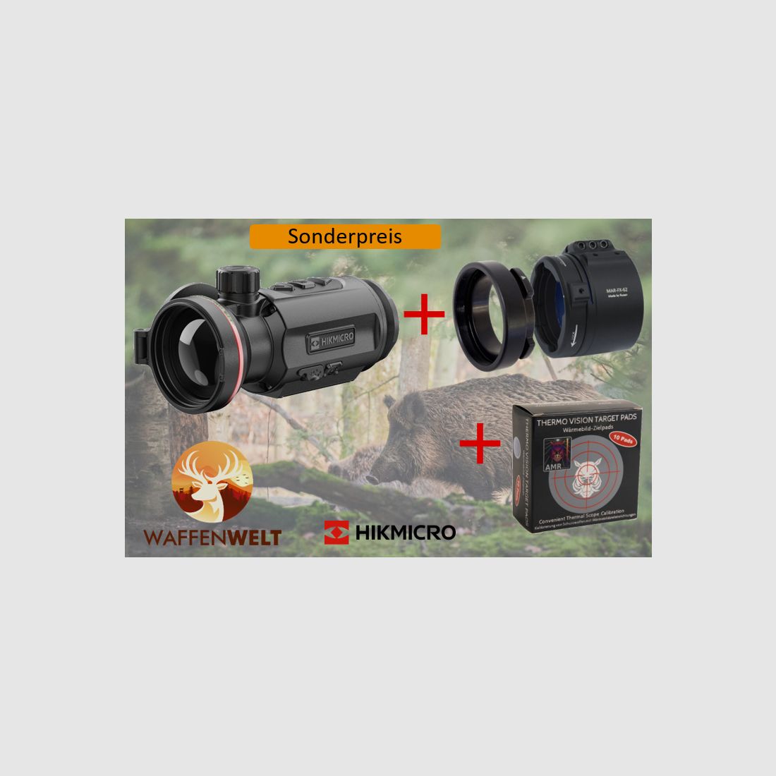 Hikmicro Thunder TQ50C 3.0 im Komplett-Set mit Rusan MAR Adapter & Wärmebild-Zielpads