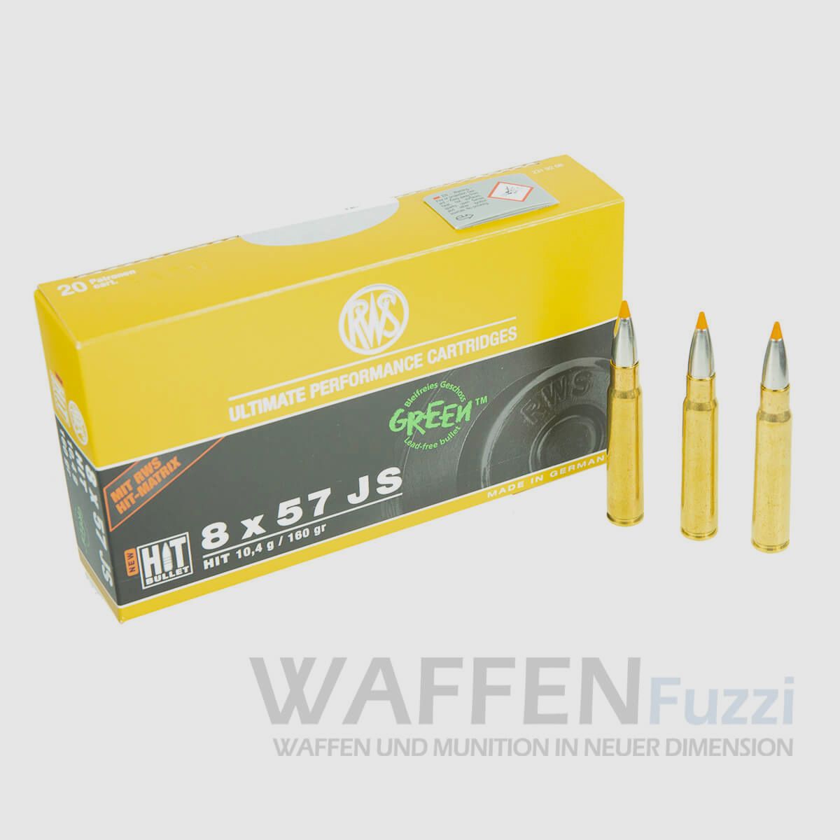 RWS rifle cartridges 8x57JS 160grs HIT GREEN