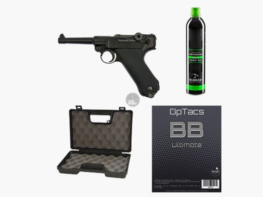 SET !!! Softair - Pistole - WE - P08 Full Metal GBB black - ab 18, ber 0,5 Joule