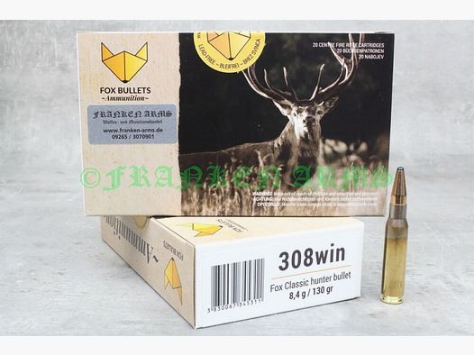 FOX Bullets Classic Hunter .308 Win. 130gr. 8,4g 20 piezas lassic Hunter .308 Win. 130gr. 8,4g