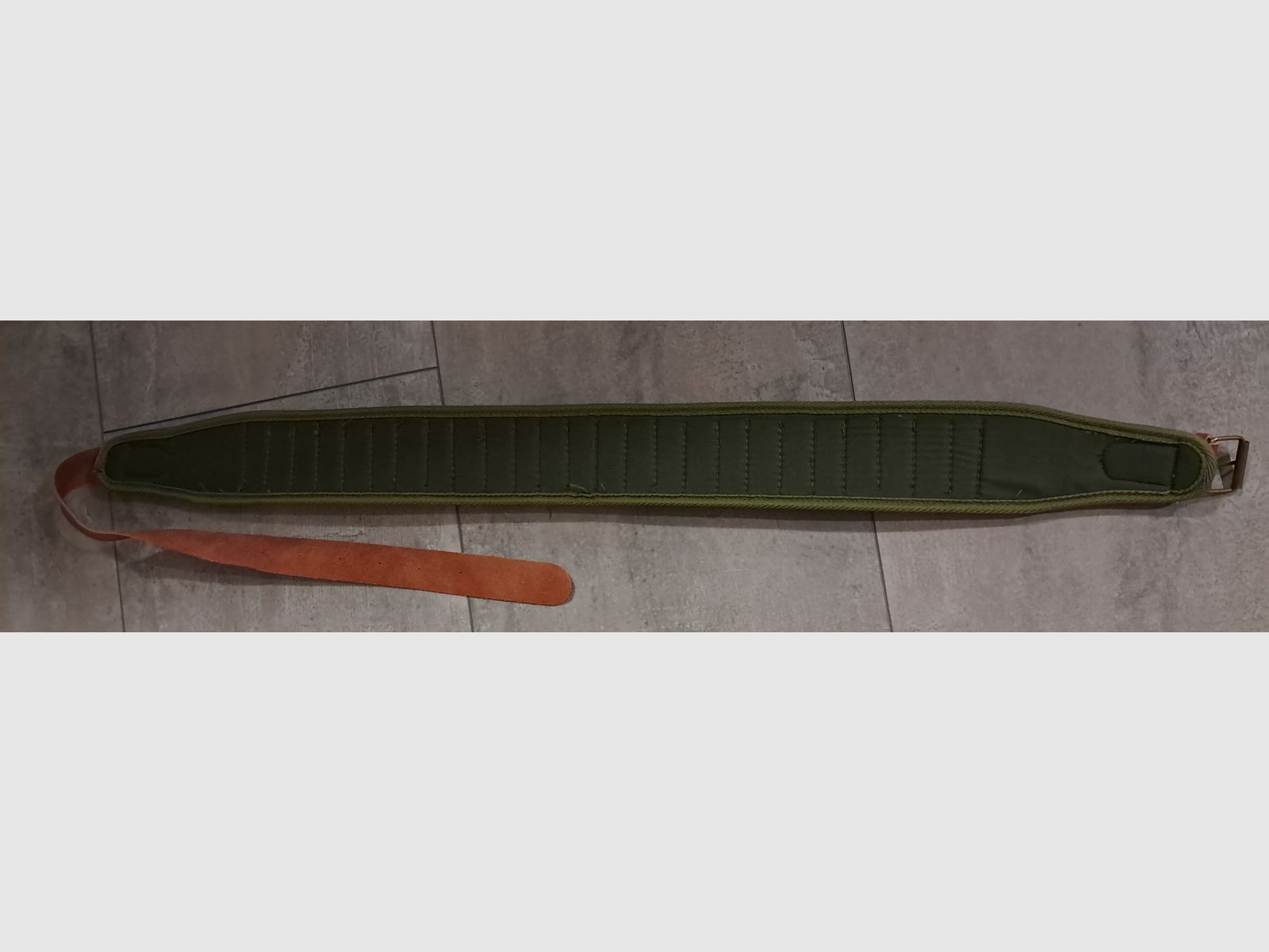 Patronengurt Kaliber 12, Cordura Leinen oliv, Lederverschluss wie neu!