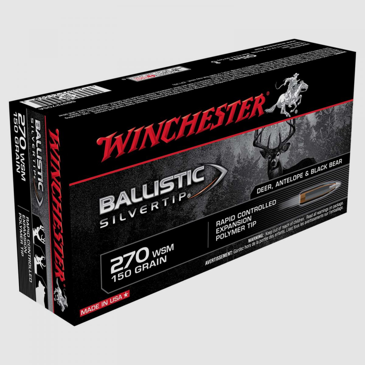 Winchester Ballistic Silvertip .270 WSM 150GR Rapid Controlled Expansion Polymer Tip 20 cartucce