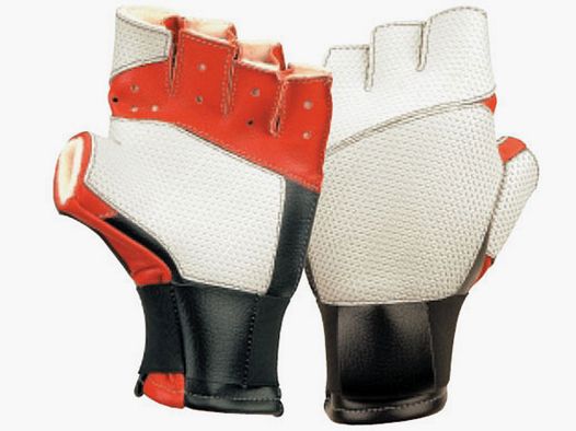 Guantes de tiro Kustermann Grip-sin dedos rojos para tiradores zurdos-mano derecha
