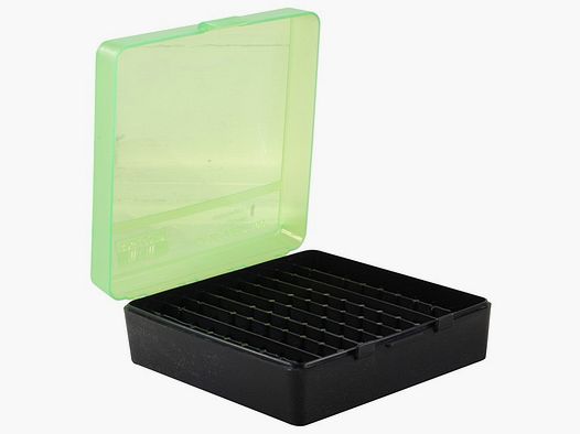 MTM Scatola per cartucce P-100-44-16T verde/nera con coperchio a ribalta per 100 cartucce .44 Mag. e altre