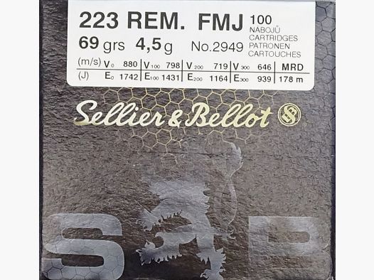 Sellier & Bellot .223rem FMJ 69grs - 1000 cartouches