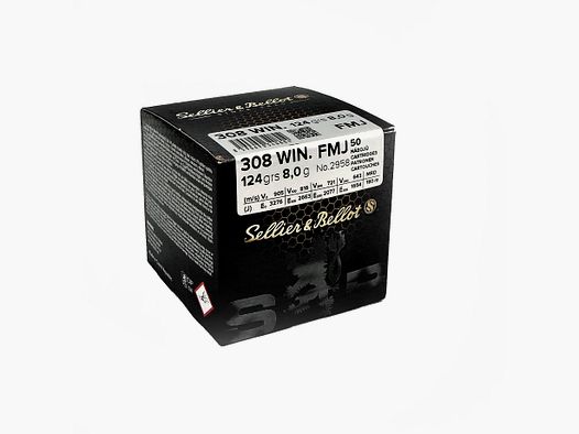 S&B Büchsenpatrone .308Win. VM /FMJ 8,0g/124grs