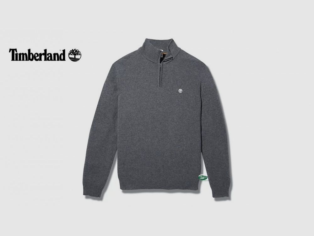 TIMBERLAND Pull à demi-zip gris en mérinos