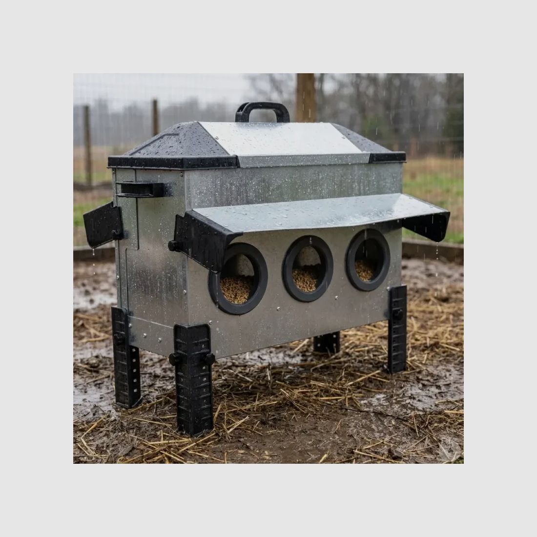 Feeder Olba Robust® 24 kg with 6 openings, galvanized steel, image 1 of 12
