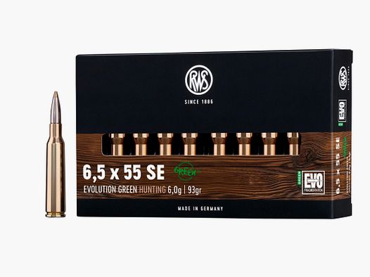 RWS 2401404 cartridges 6.5x55 SE Evo Green 6.0g 93grs.