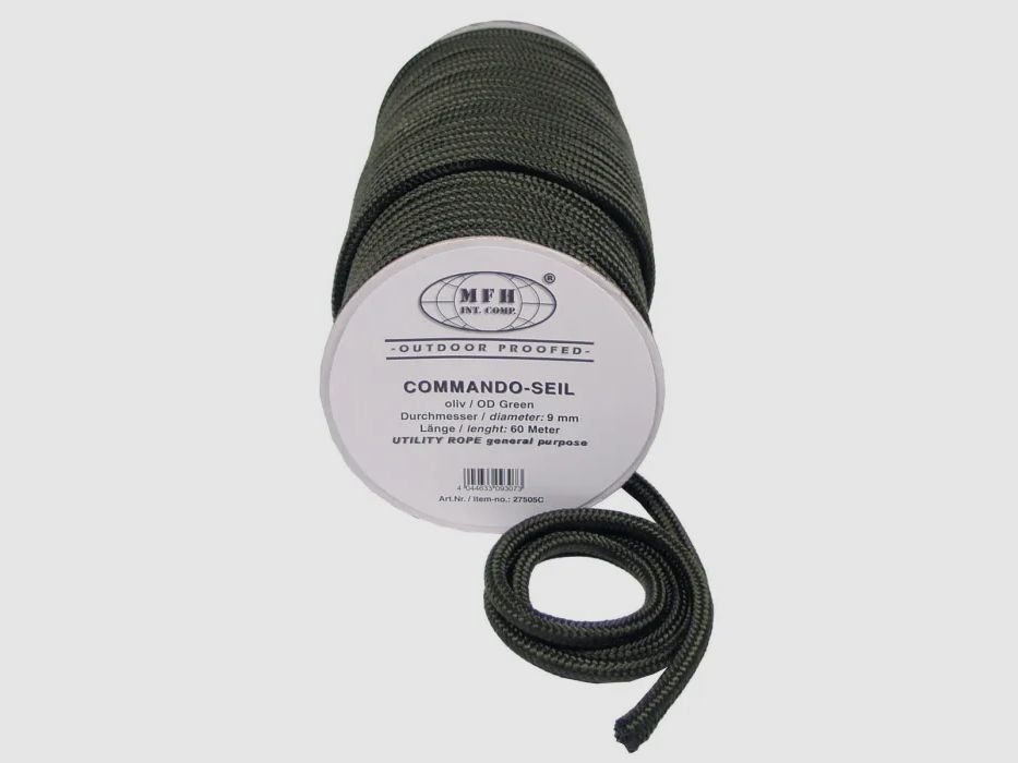 Fune, oliva, 9 mm x 60 metri su rocchetto, polipropilene 30,2 g/m * Non è una corda da arrampicata! *