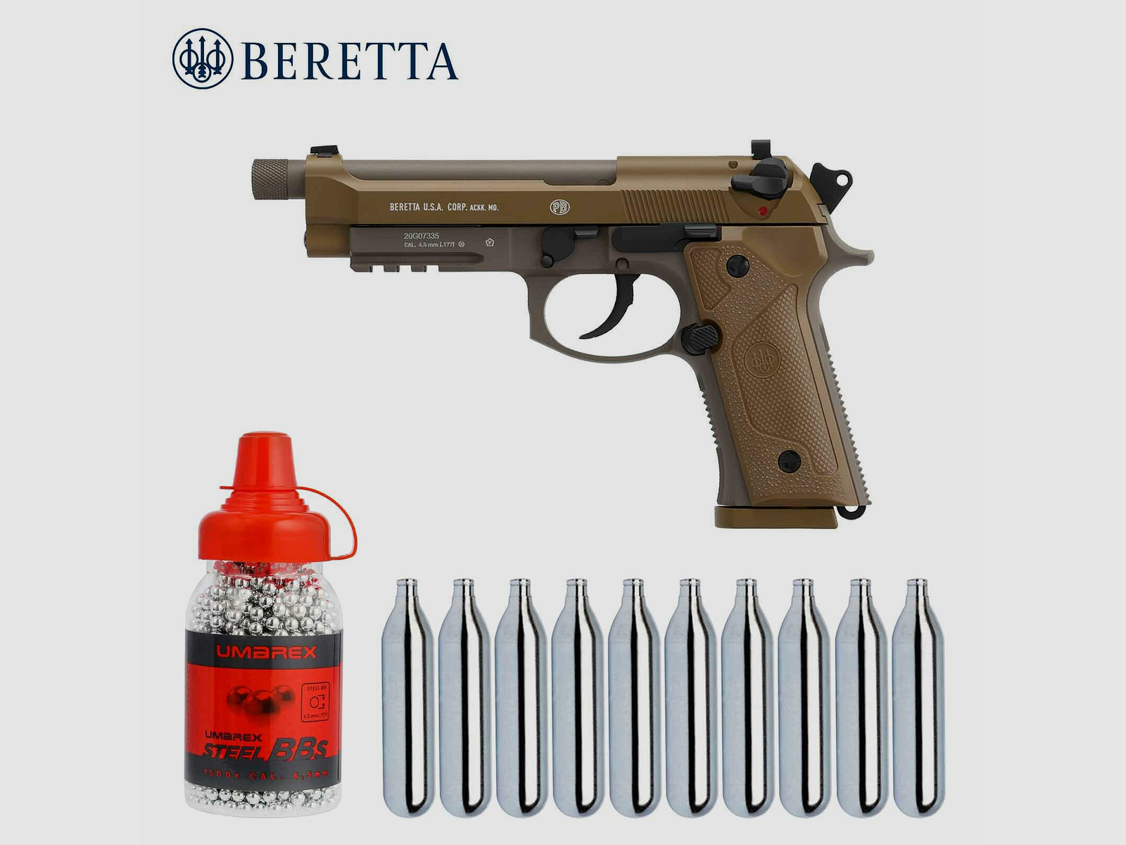 Luftpistolenset Beretta M9A3 FDE 4,5 mm Stahl BB Co2-Pistole Vollmetall Blow Back (P18)