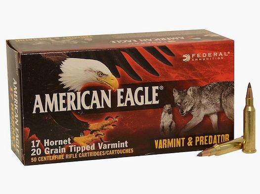 Federal American Eagle Varmint & Predator .17 Hornet 20GR Tipped Varmint 50 cartucce