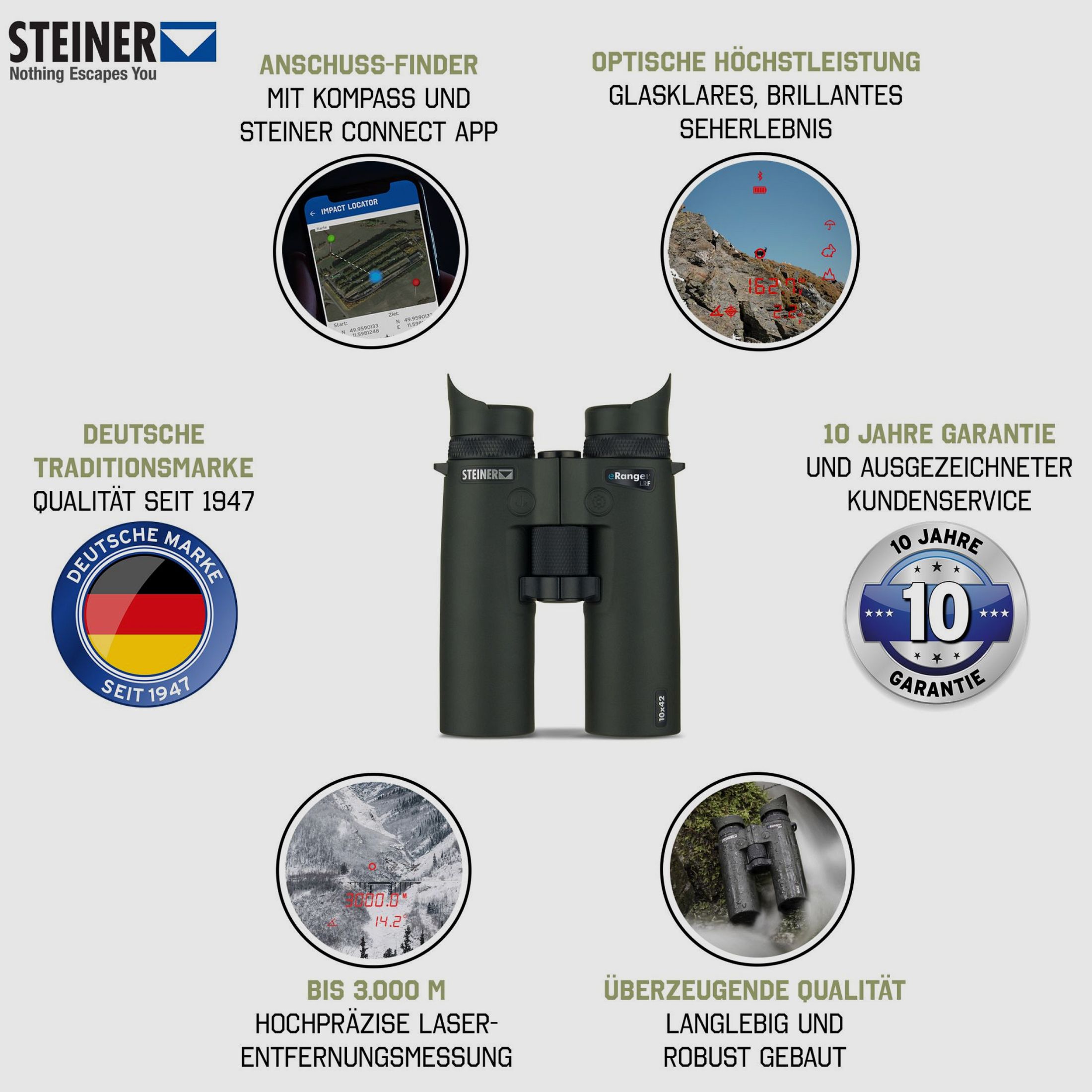 STEINER eRanger LRF 10x42 binoculars including rangefinder and ballistic calculator