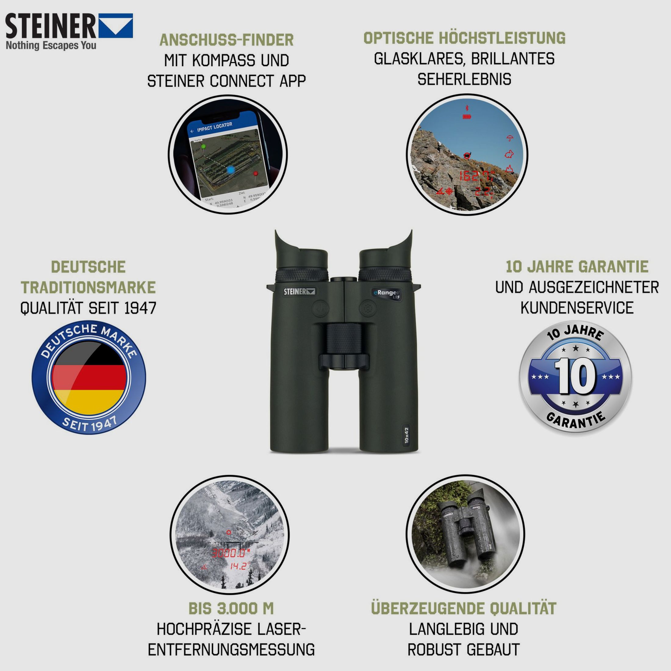 STEINER eRanger LRF 10x42 Fernglas inklusive Entfernungsmesser und Ballistikrechner