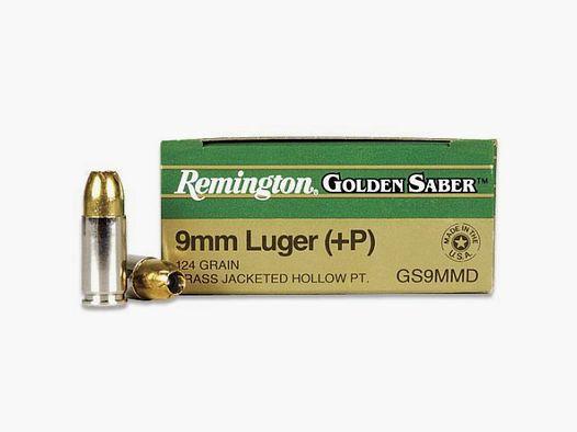 Remington Pistolenmunition 9 x 19 8,00g Brass Jacketed Hollow Point 9mm +P Golden Saber Bonded