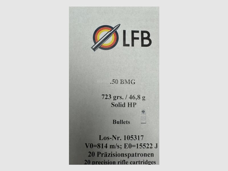 LFB .50 BMG mit Long Range Geschosse Messing Solid HP 723 grain 20 Stück