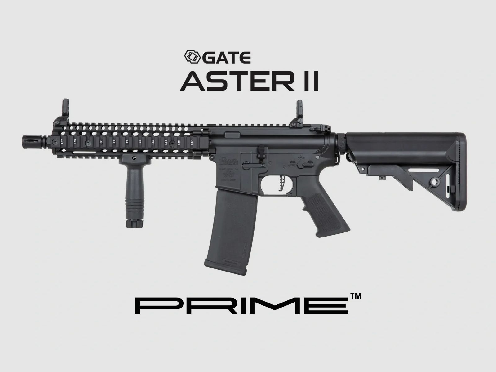 Daniel Defense® MK18 SA-P19 PRIME S-AEG mit ASTERII Bluetooth E.T.U, Dark Matter 27K Brushless Motor und Speedgears (BK)