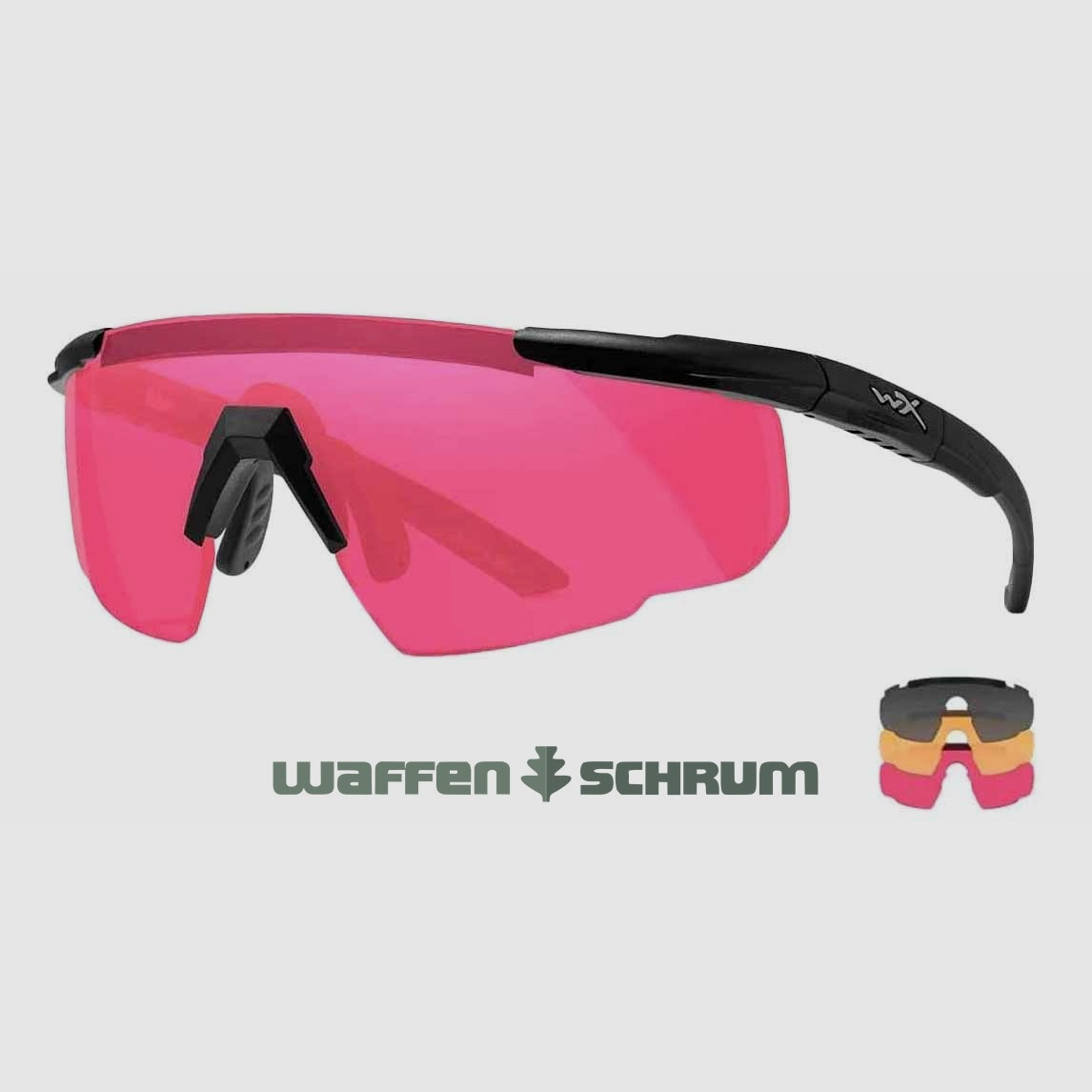 Wiley X Schießbrille Saber Advanced Set Gläser: grau, helles oange, mangenta, Gestell: matt schwarz