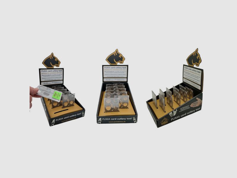 Thekendisplay / Aufsteller PUMA card cutlery tool / 30 Stk. + 5 Aktion