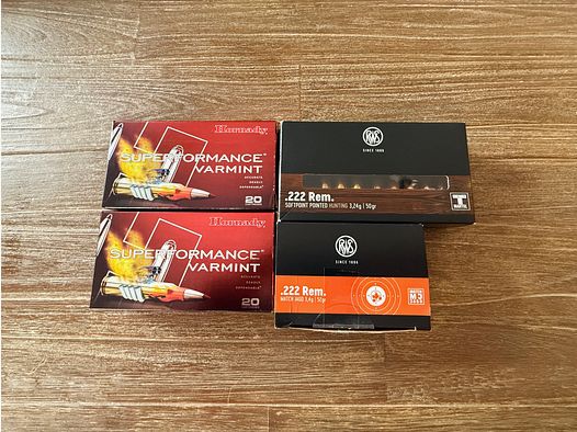 .222 Remington ammunition 73 rounds, Hornady, RWS