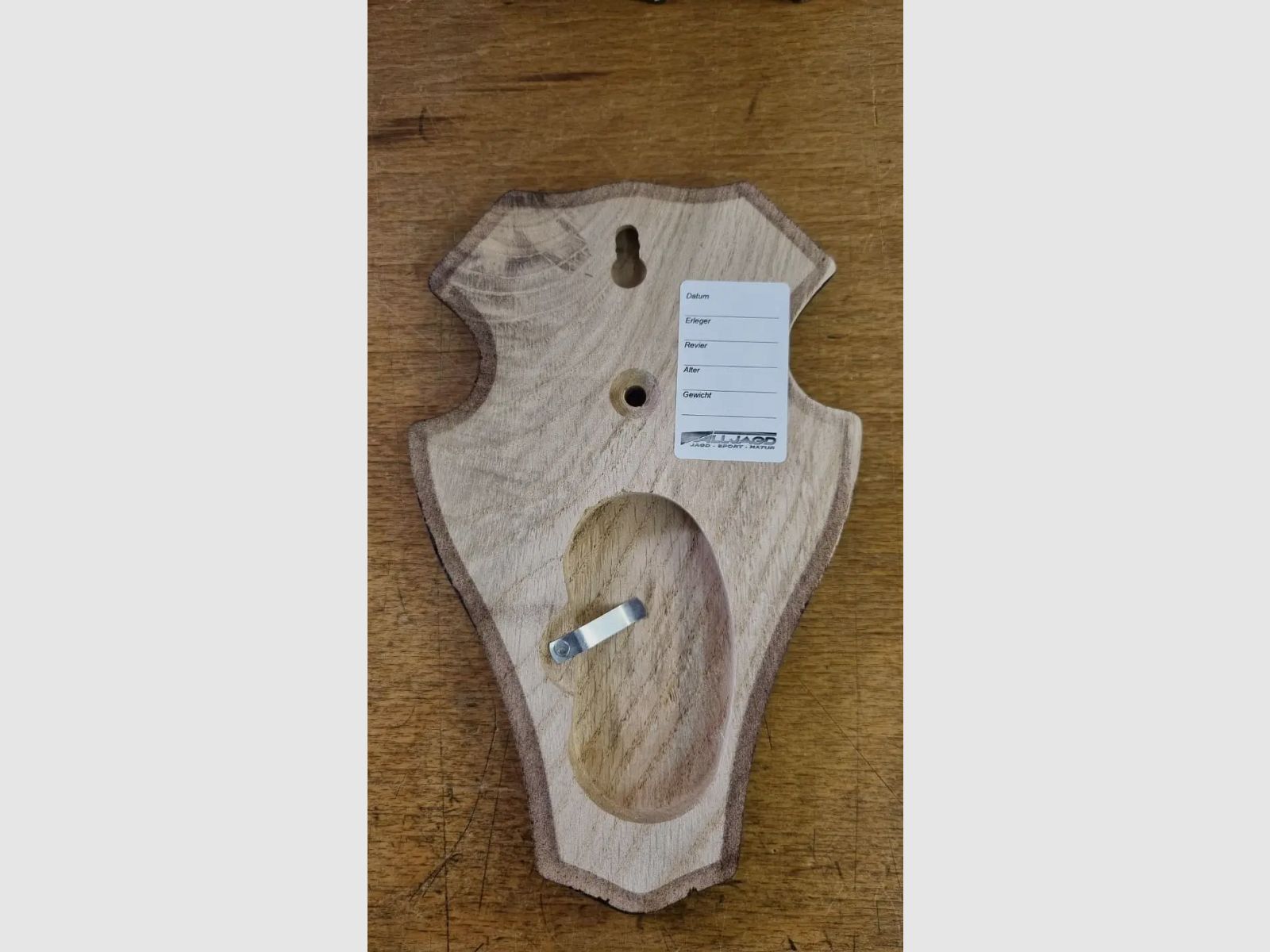 Trophäenschild für Rehbock aus Eichenholz – rund