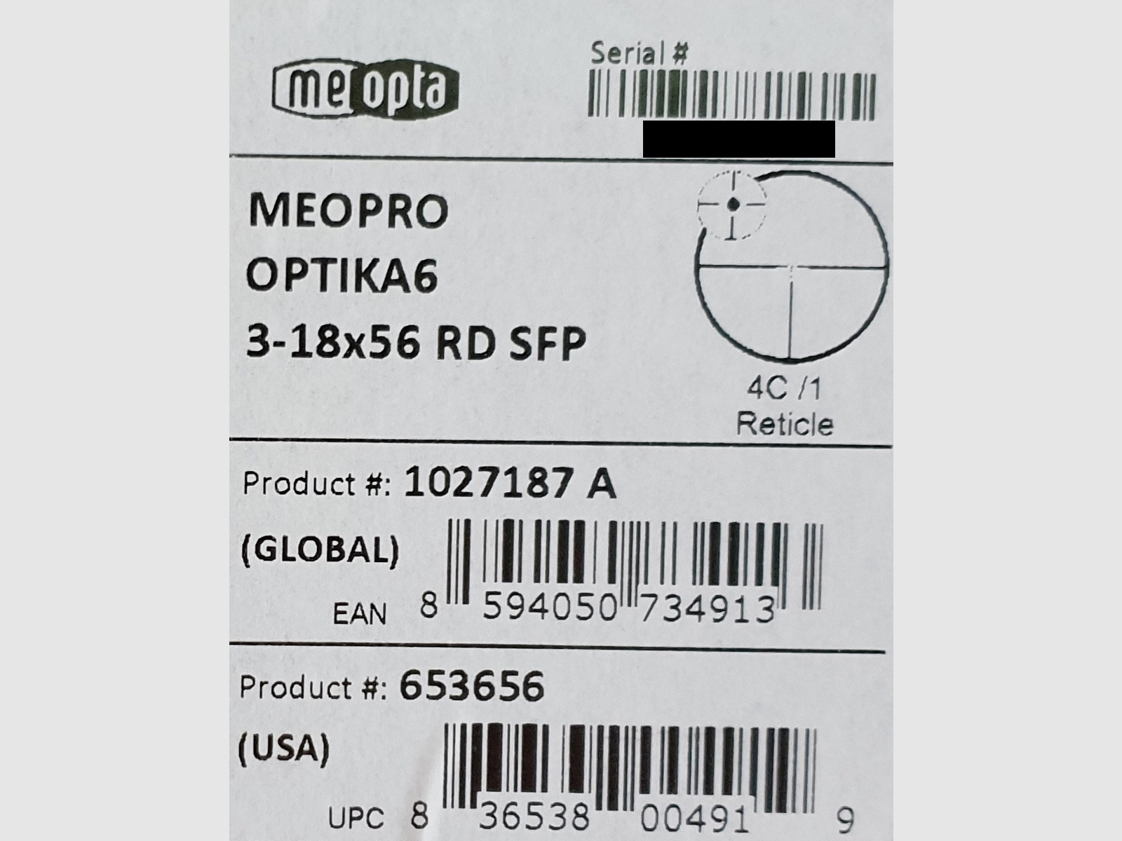 Zielfernrohr Meopta OPTIKA6 3-18x56 RD SFP Absehen 4C LP - Neuware vom Fachhandel