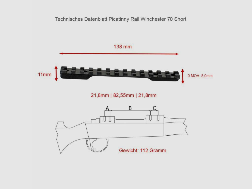 Rifle Doc Picatinny Weaver RAIL pour WINCHESTER 70 SA (Short Action)