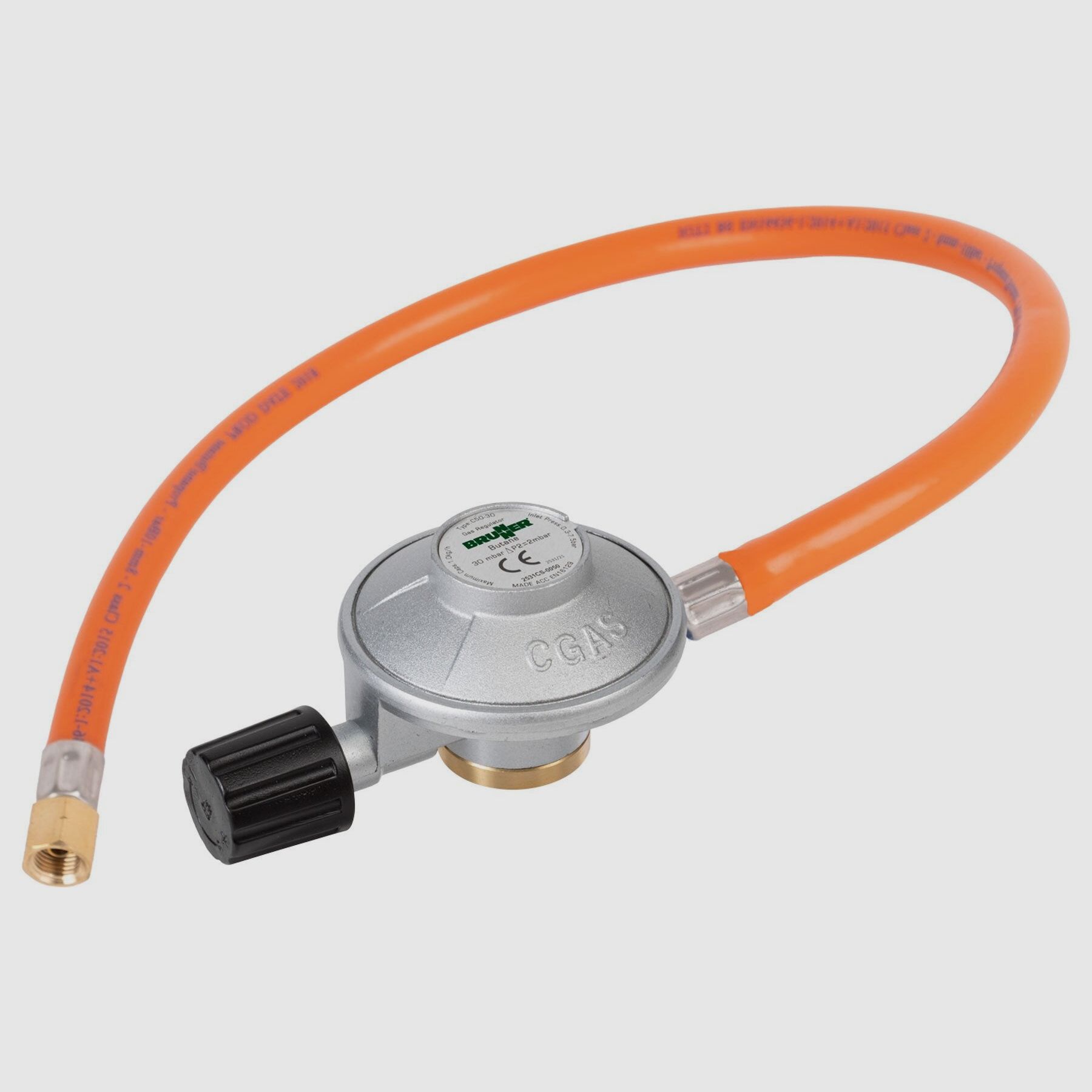 Regulador de gas con manguera para cartuchos de gas con rosca EN417, 50 mbar, ¼" izquierda