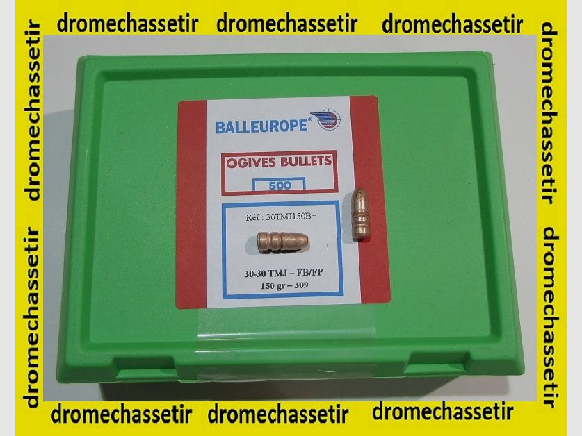 Box mit 500 Geschossen Balleurope Kal. 30-30, 150 gr, Flachkopf elektrovergoldet