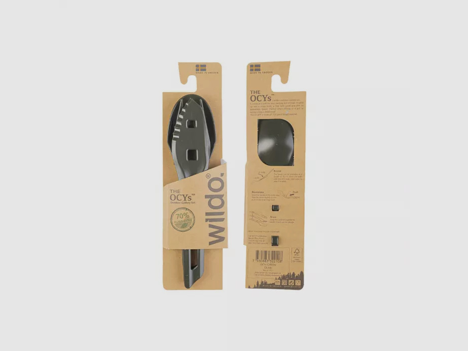 The Ocys™ (Outdoor Cutlery Set) Wildo® Olive 3-piece.