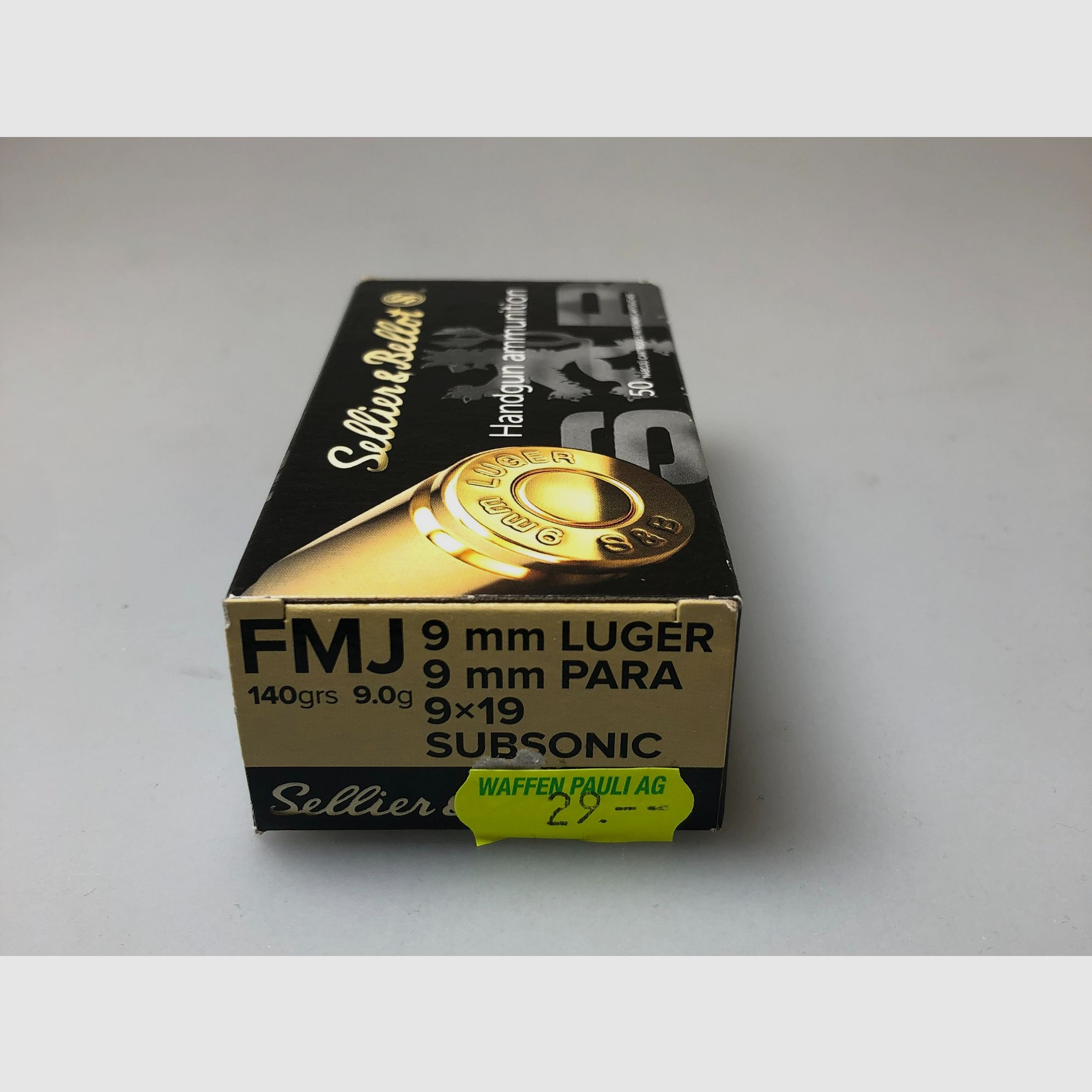 Munition Sellier&Bellot FMJ 9mm Para Subsonic, 9.0g / 140grs